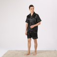 thumbnail image 4 of SWSMCLT Men's Satin Pajama Set Summer Silk Spring Short Soft Spandex Pjs Pajamas Short Sleeve Shorts Set Thin Lightweight Silky Button Down Sleepwear Comfy Black White Large, 4 of 5