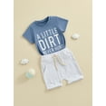thumbnail image 2 of Suealasg 2Pcs Toddler Baby Boys Summer Clothes 6M 1T 2T 3T Casual Beach Outfits SLetter Print Short Sleeve T-Shirts Tops Elastic Waist Shorts Set, 2 of 8