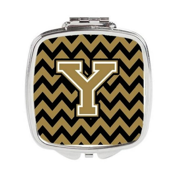 Carolines Treasures  Letter Y Chevron Black & Gold Compact Mirror - Black & Gold - 3 x 0.3 x 2.75 in.
