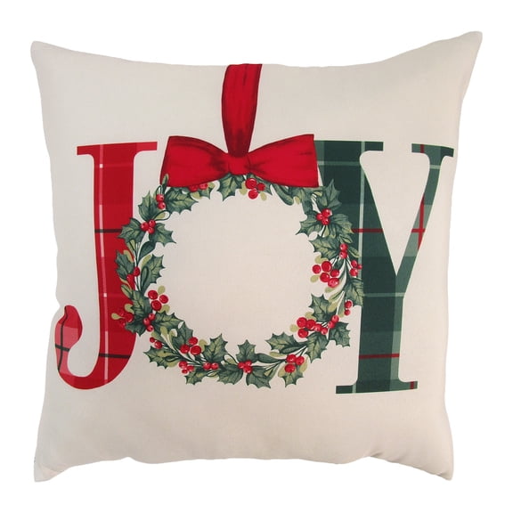 Mainstays 16" x 16" Reversible Decorative Outdoor Throw Pillow, Joy Wreath