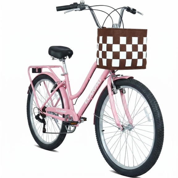 Ambifirner Beach Cruiser Bike, 26 inch Commuter Bicycle for Adult and Women,High-Carbon Steel Comfortable City Bikes with V-Brakes (Blue/Pink)