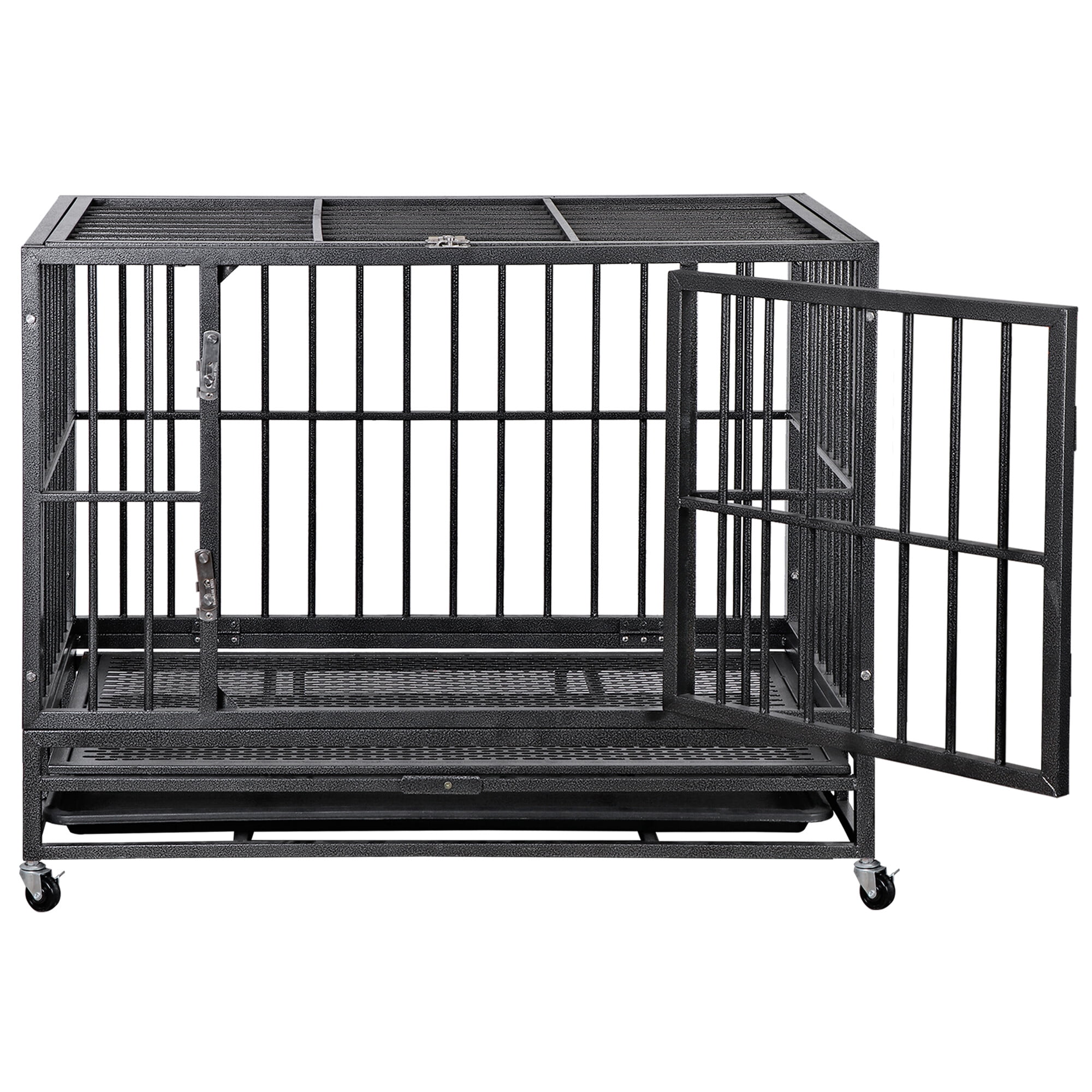HomGarden 38-in Heavy Duty Pet Dog Crate High Anxiety Medium Dog Cage Kennel W/Lockable Wheels & Tray