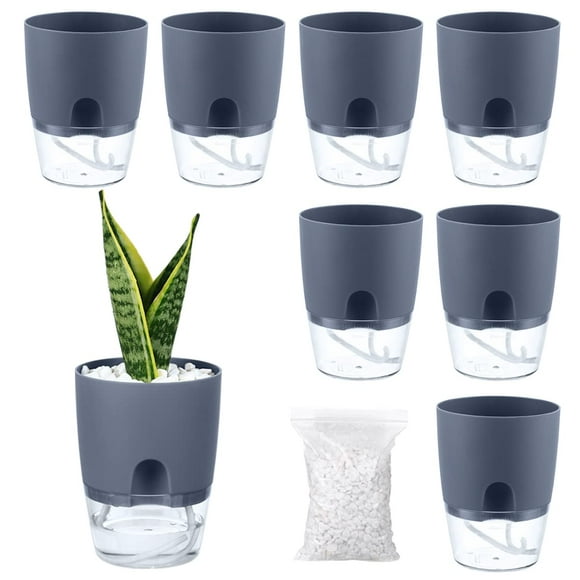 Self Watering Pots for Indoor Plants, Flower Pots Outdoor, 8 Pack 3.2 Inch Small Self Watering Planter, Plant Pots with Decorative Stones, Flower Pot, Plant Pots Indoor, Mini Flower Pots Ind