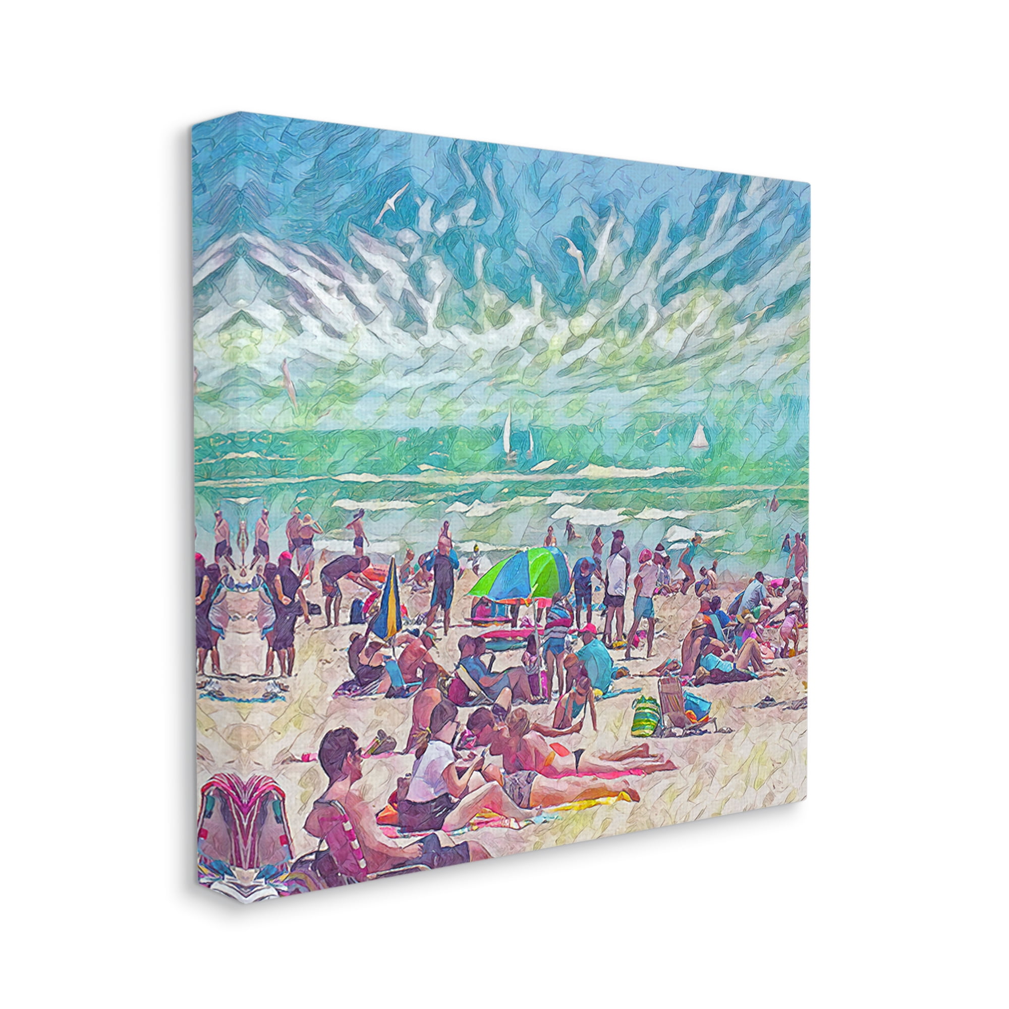 Stupell Industries Modern People on Beach Landscape Painting Gallery Wrapped Canvas Art Print Wall Art, 30 x 30