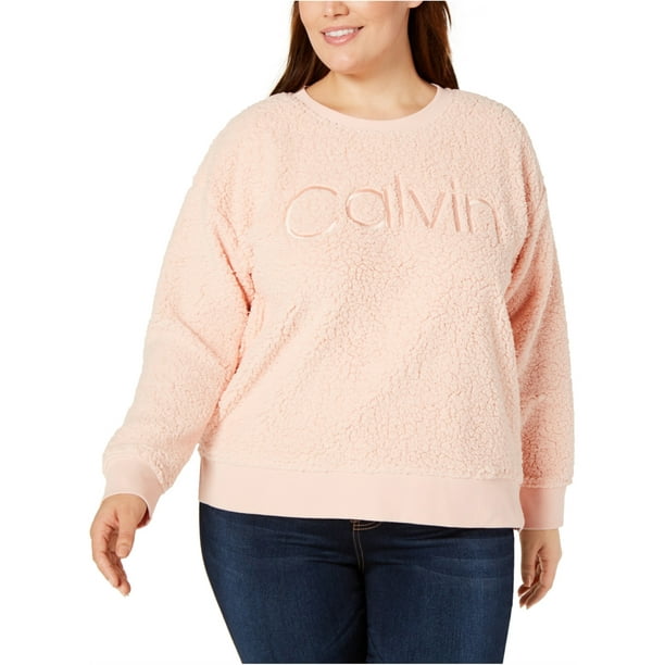 Calvin Klein Womens Sherpa Sweatshirt, Pink, 3X 