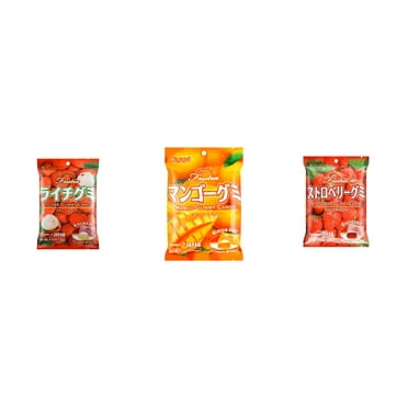 3 Pack Kasugai Gummy Candies, Made in Japan, Gluten Free, Mix 3 Flavor (Lychee,Mango,Strawberry) Plus NineChef Brand Long Handle Coffee Spoon