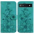 thumbnail image 2 of Compatible with Google Pixel 6A Embossed Lily Wallet Case with Card Holder PU Leather Flip Cover, 2 of 5