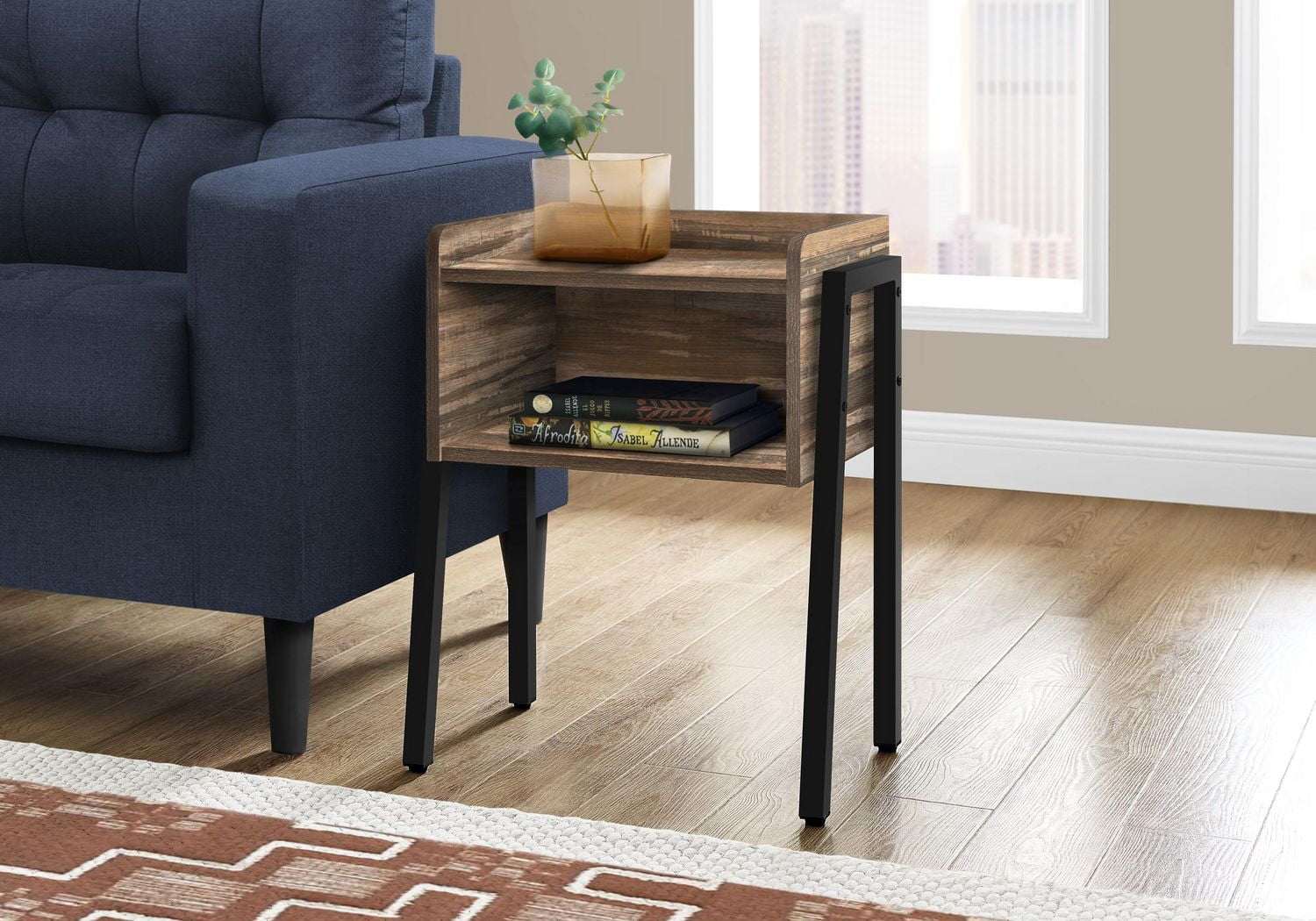 Monarch Specialties Accent Table, Side, End, Nightstand, Lamp, Living Room, Bedroom, Brown Laminate, Black Metal, Contemporary, Modern