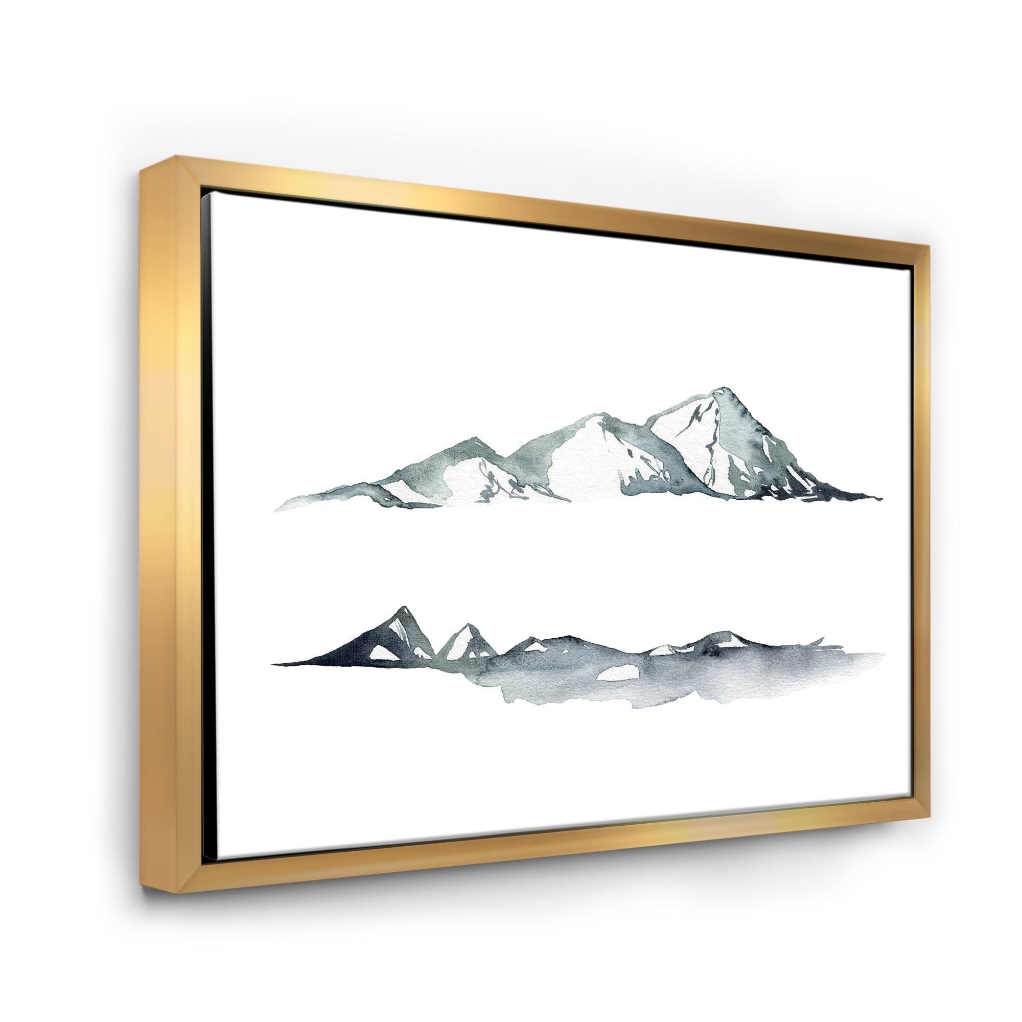 Designart 'Minimalistic Dark Blue Mountains Landscape' Modern Framed Canvas Wall Art Print