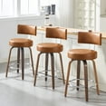 thumbnail image 5 of WOOW DEPOT PU Swivel Bar Stools Set of 2, 26" Seat Height Modern Upholstered Bar Chairs w/ Mid-back Round Seat Walnut Legs Leather Island Stools for Kitchen Counter, 5 of 11