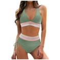 thumbnail image 1 of MKLEKYY Bikini Mujer Traje De Baño Women High Waisted Bikini Sets Swimsuits Color Block Two Piece Drawstring Bathing Suit, 1 of 5