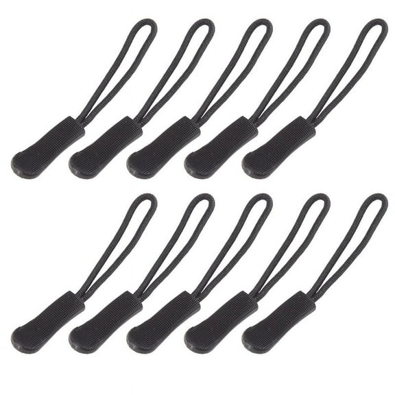 10 Anti-slip zipper puller, zipper, extension trailer, practical and robust for back pack, jacket, etc.- Black