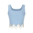 thumbnail image 6 of Fesfesfes Tops for Womem Tshirt Women's Slim Sexy Patchwork Studded Fringe Knitted Vest Top Short Sleeve One Shoulder Tops Square Neck Casual Summer T Shirt Blouse Under 10$, 6 of 7