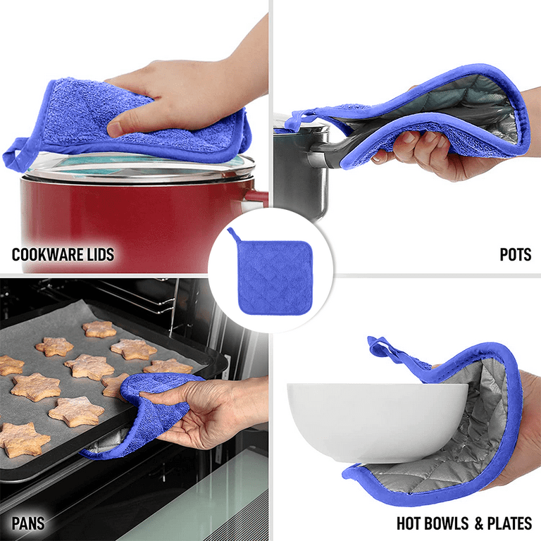 100% Cotton Heat Resistant Pot Holders, Everyday Kitchen Basic Square Solid Color Pot Holder, Multipurpose Quilted Hot Pads for Cooking and Baking Set