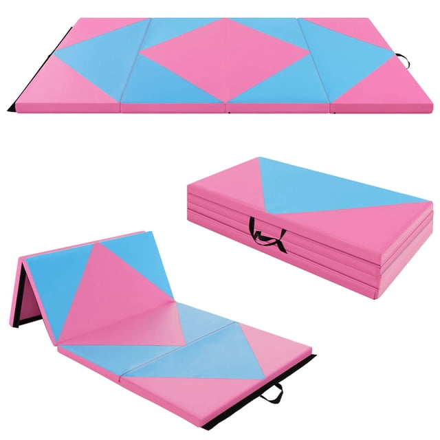 Costway Folding Gymnastics Mat 8' x 4' x 2'' PU Leather Tumbling Exercise Mat Yoga Gym