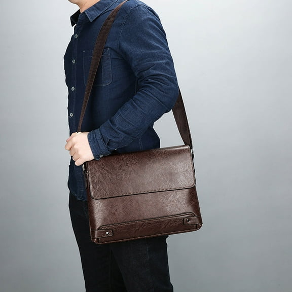 COM1950s Men Shoulder Bag Premium Textured Pu Adjustable Lightweight,Spacious Crossbody Bag for Work Travel with Multiple Compartments - Daily Professional Messenger Bag