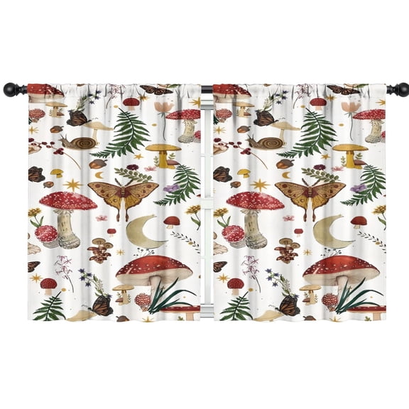 Blackout Kids Curtains,Red Mushroom Nature White Pattern Childrens Insulated Curtains Set Of 2,Bedroom Essentials,Toddler Room Decor 42"x54"