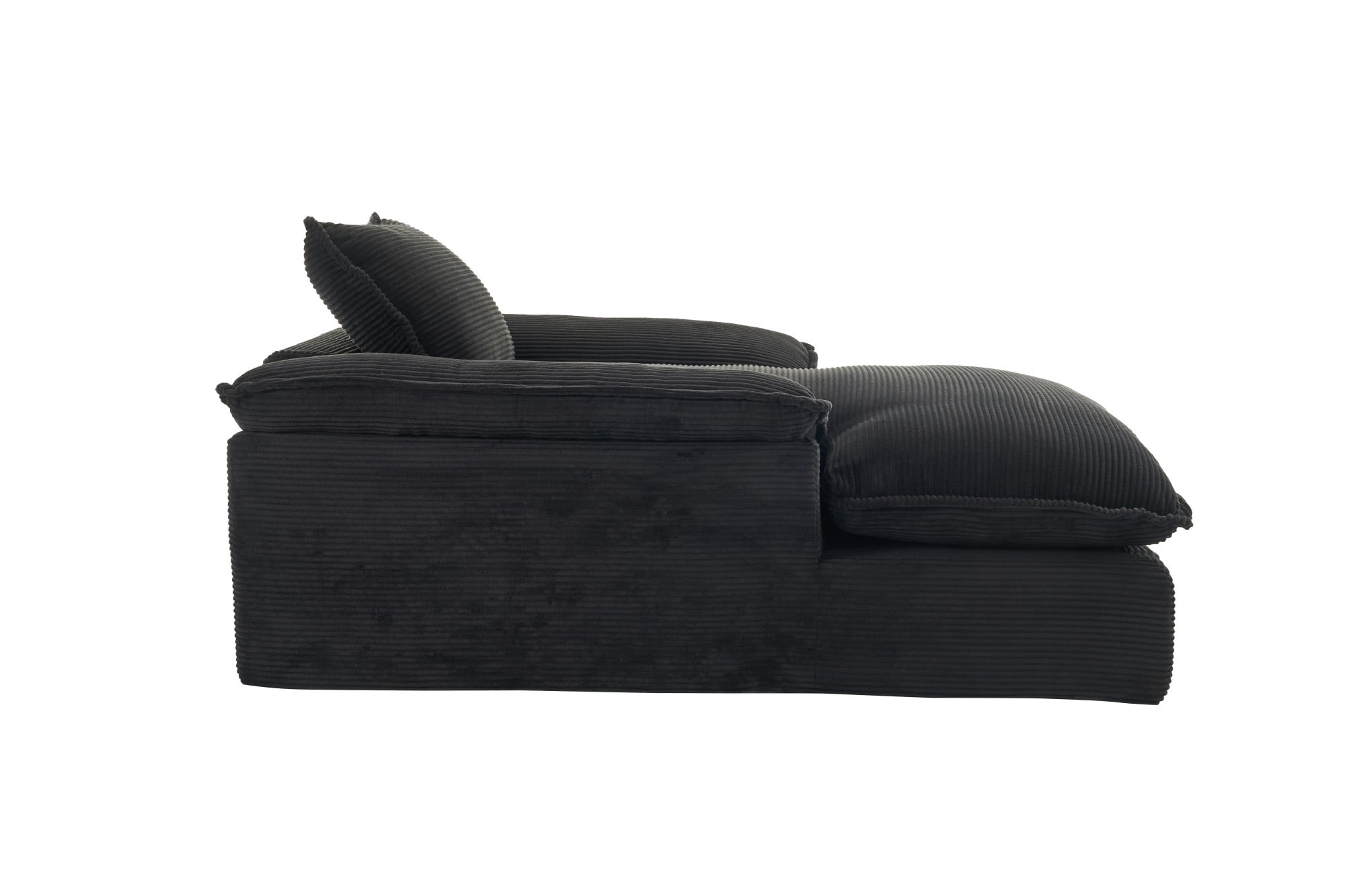 Aukfa 51.2" Oversized Chaise Lounge Chair Indoor, Corduroy Upholstered Sofa Couch with Pillow Armrests, Sleeper Sofa Chair for Living Room Bedroom Office, Black