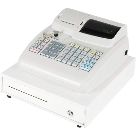 Cash Register, Electronic Cash Register Money Box Cash Drawer with Keys, Cash Holder Money Tray Cashier Machine, 4 Bill & 5 Coin Slots, Digital Screen, 47 Keys, L13.2*D14.6*H8.5in