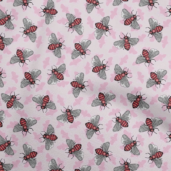 oneOone Polyester Lycra Light Pink Fabric Floral & Bee Diy Clothing Quilting Fabric Print Fabric By Yard 56 Inch Wide