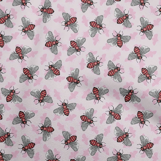 oneOone Georgette Viscose Light Pink Fabric Floral & Bee Craft Projects Decor Fabric Printed By The Yard 42 Inch Wide