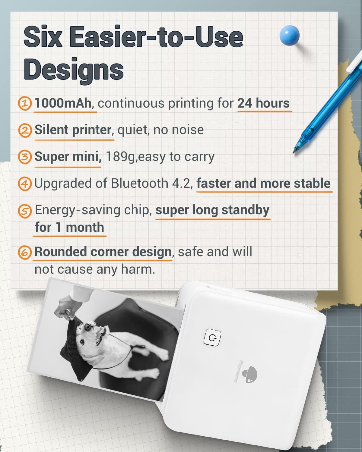 Phomemo M02 Pro Portable Bluetooth Thermal Sticker Printer for Photo Printing, Study Notes, DIY Cards, and Creative Projects(White)