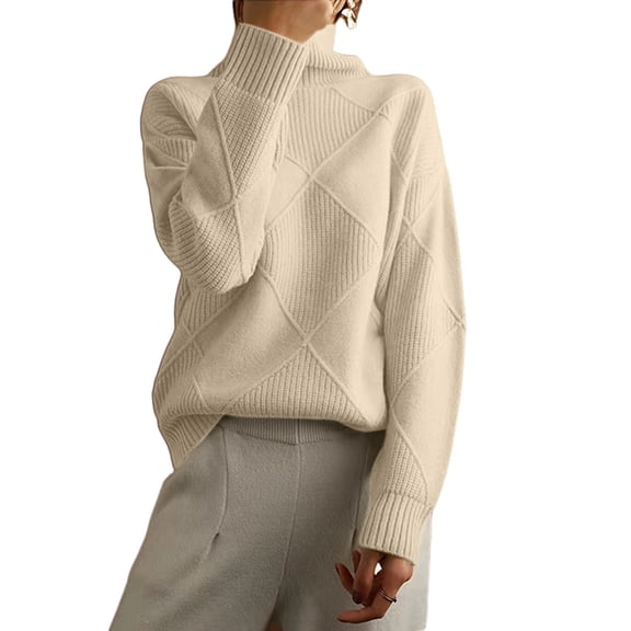Women'S Turtle Neck Sweater Fall Winter Long Sleeve Chunky Knitted Trendy Pullover Tops Khaki L