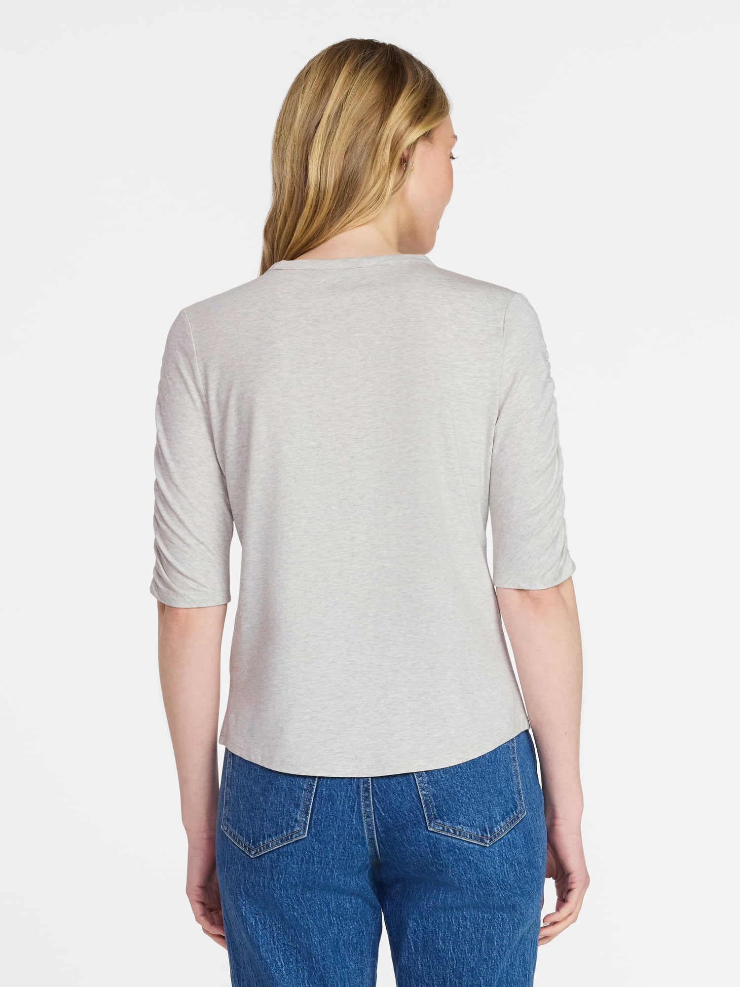 Time and Tru Women's Ruched Elbow Sleeve Tee, Sizes XS-XXXL