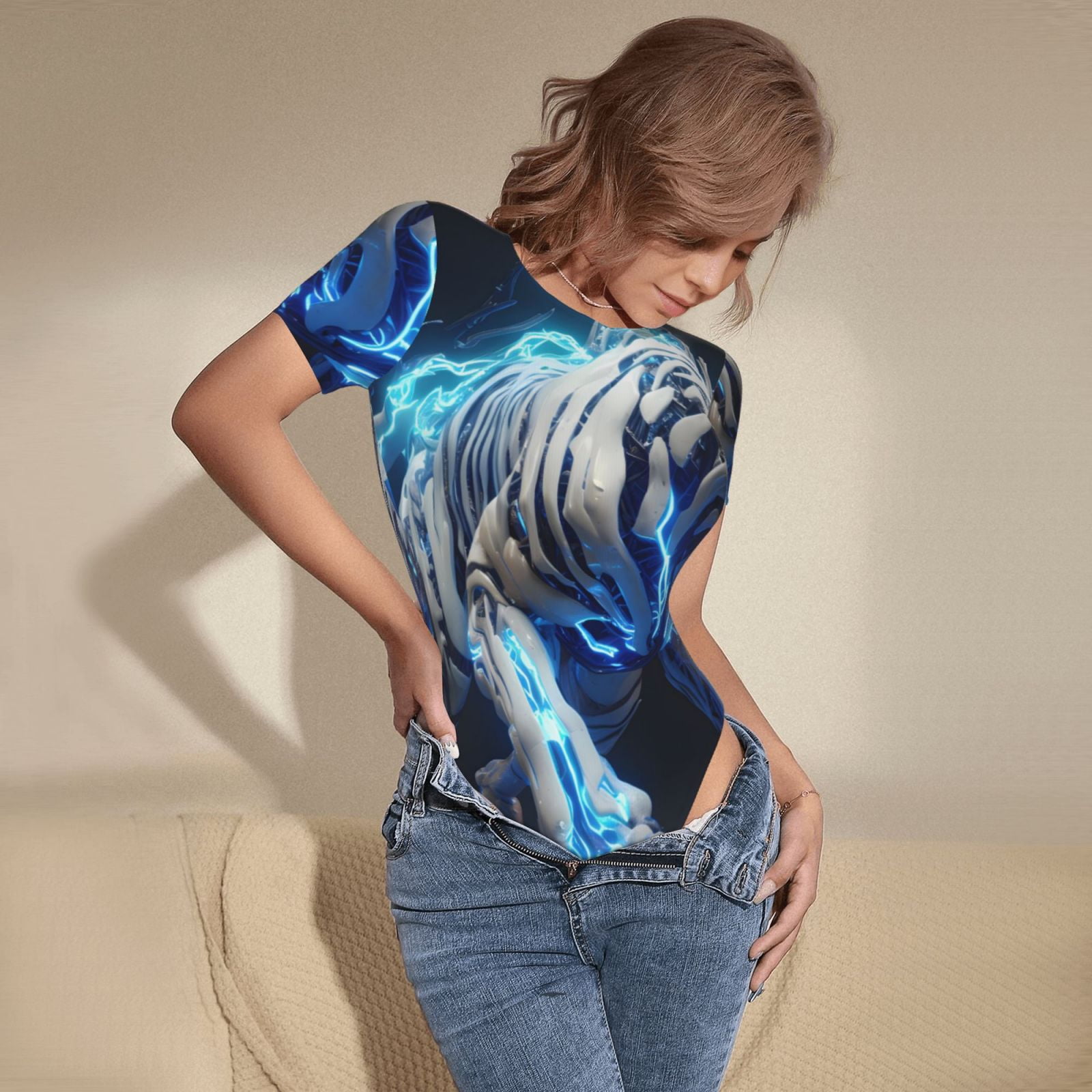 Sikiie Futuristic Blue Light White Tiger for Women's Short