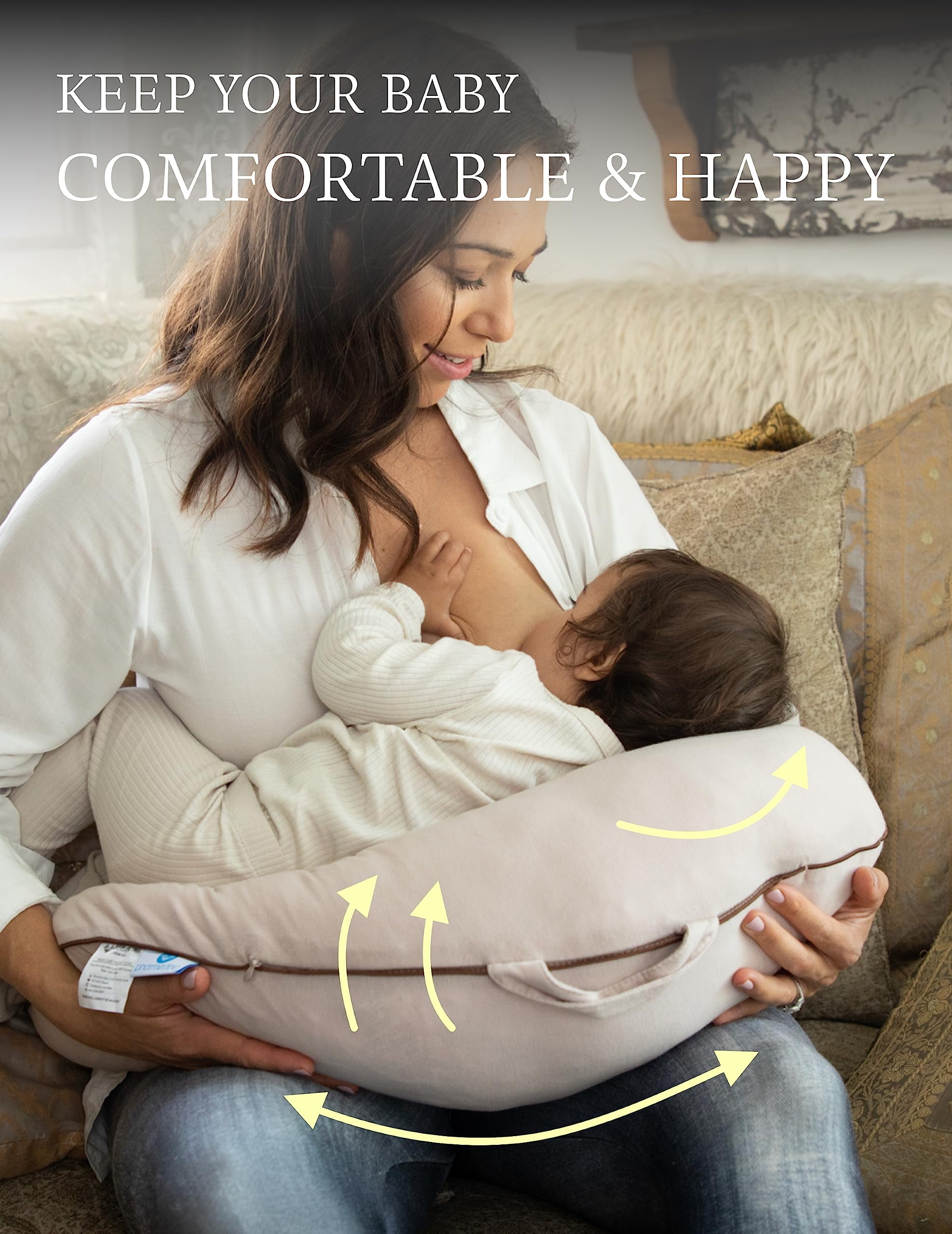 Pharmedoc Nursing Pillow for Breastfeeding – Breast Feeding Pillows for Mom  - Bottle Feeding - Support for Mom and Baby - Pregnancy Maternity Pillows,  Baby Shower Must Haves - Grey Cooling Cover 