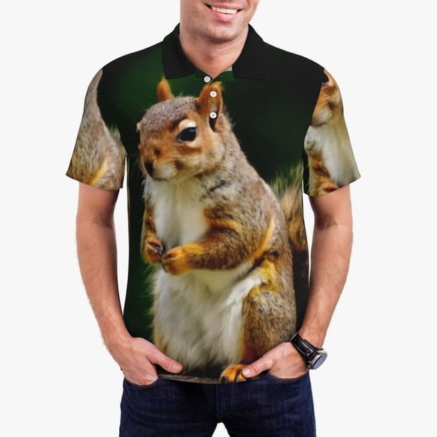 Balery Squirrels Eating Peanuts On The Tree Camisa Polo de Hombre con Estampado, de Manga Corta y Tejido Medio, Camisa Tipo Golf Polo-Large