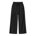 thumbnail image 7 of Vynhevius Women Wide Leg Pants Solid Drawstring Waist Dual Pockets Pleated Casual Loose Trousers, 7 of 7
