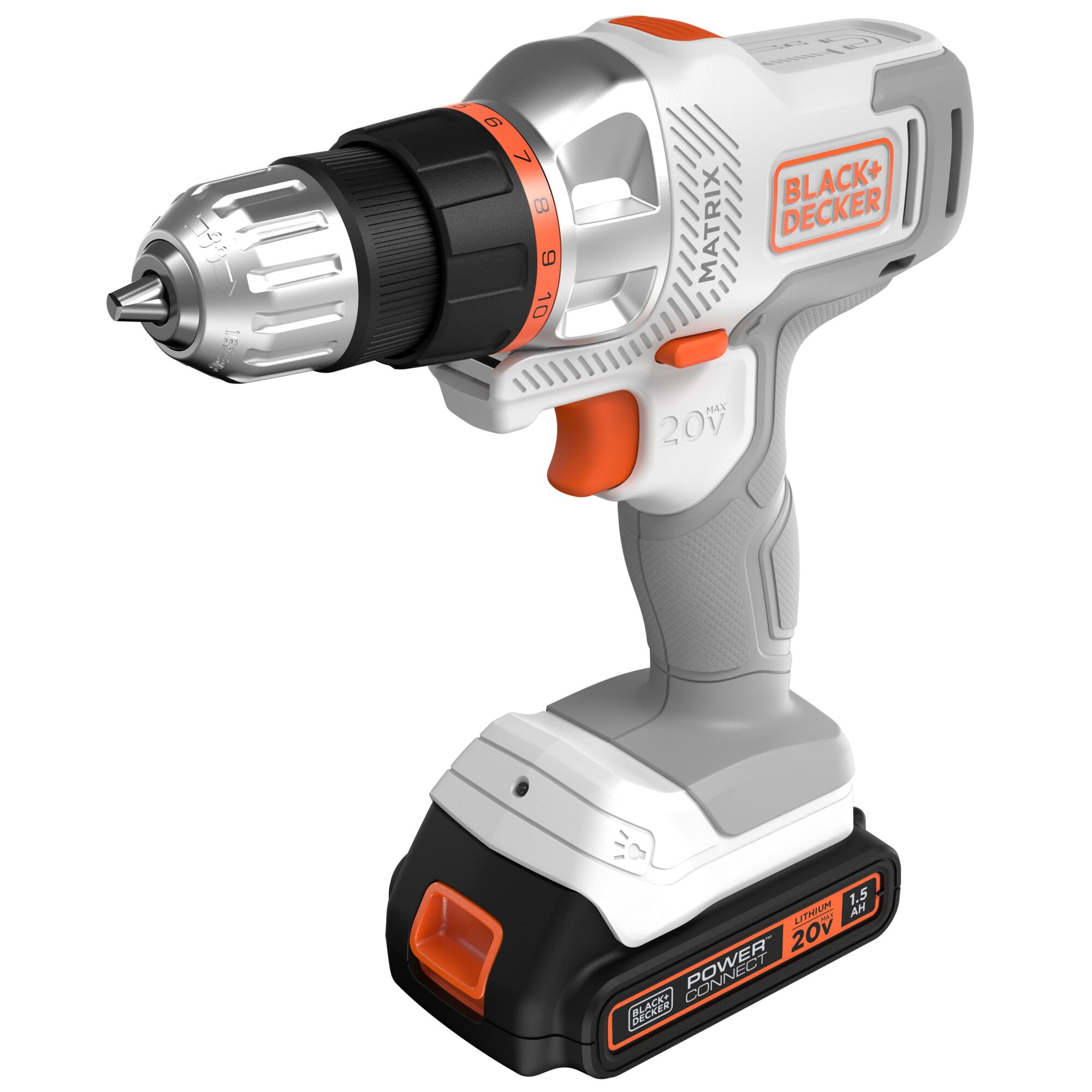 BLACK+DECKER 20V MAX* MATRIX; Cordless Drill/Driver Kit, White (BDCDMT120WC1FF)