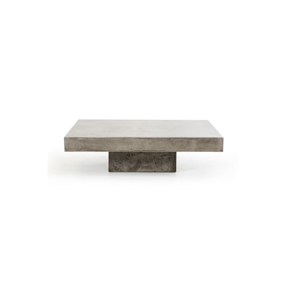 Benjara Square Concrete Coffee Table with Pedestal Base- Gray