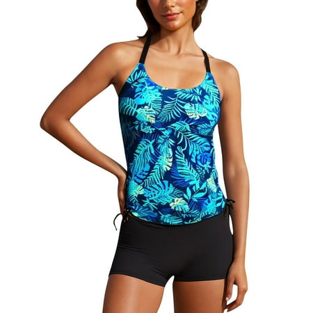 POROPL Swim Suits for Women 2025 Bikini Halter Top Bandeau Swim Thin Padded Print Swim Blue