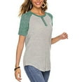 thumbnail image 4 of JGGSPWM Button Up Henley Shirts Womens Color Block Blouse V Neck Short Sleeve Tops Baseball Tshirts Color Block Tees Raglan Sleeve Tunic Sales Green M, 4 of 9