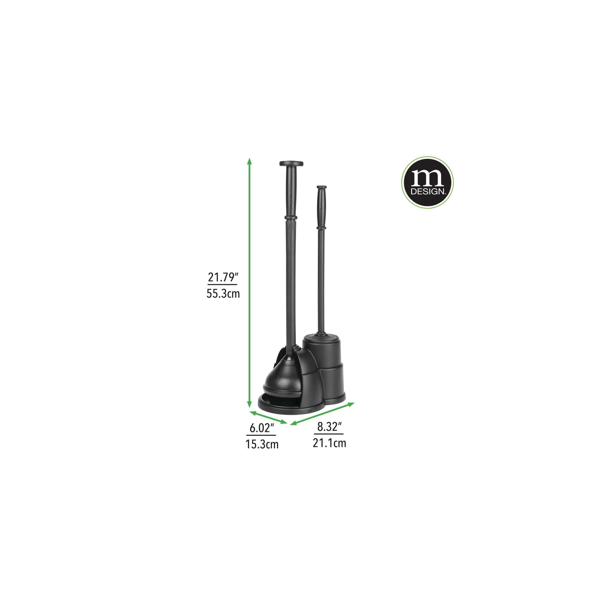 mDesign Compact Plastic Toilet Bowl Brush and Plunger Combo Set, 2 Pack