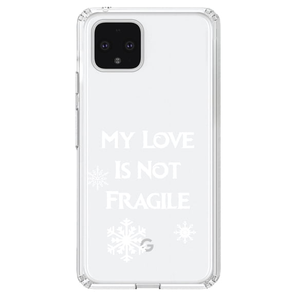 DistinctInk Clear Shockproof Hybrid Case for Google Pixel 4 (6.1" Screen) - TPU Bumper Acrylic Back Tempered Glass Screen Protector - My Love Is Not Fragile - Snow Flakes
