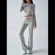 thumbnail image 5 of Conjuntos de 2 Piezas para Mujer, Larga, Cuello Redondo, Pantalones Acampanados de Cintura Alta, Conjuntos de Chándal, Ropa de Calle. Gris L, 5 of 10