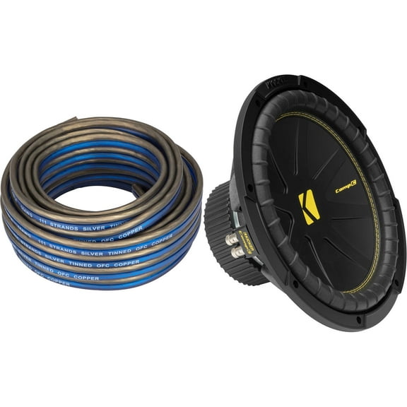 Kicker 50CWCD124 CompC 12" Subwoofer, Dual 4-Ohm with Speaker Wire Bundle