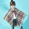 thumbnail image 2 of Odeerbi Girls Plaid Shawl Wrap Autumn Fashion Cape Cardigan Horn Button Children Scarf Cloak Khaki, 2 of 3