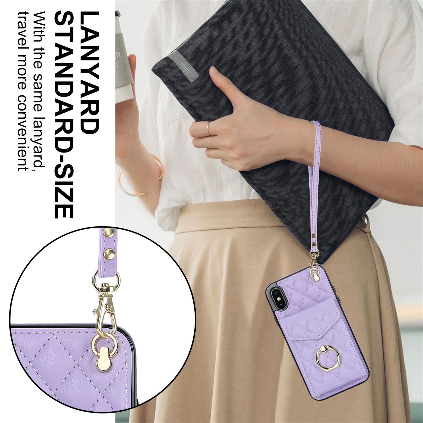 Asuwish Wallet RFID Blocking PU Leather Cell Phone Case with Tempered Glass Screen Protector, Wrist Strap for iPhone XS Max, Purple