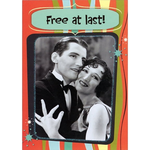 Designer Greetings Free At Last : Hugging Couple Vintage Photo Funny / Humorous Graduation Congratulations Card