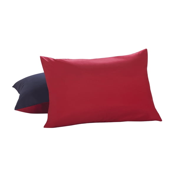 Lux Hotel Ropa de cama Fundas de almohada reversibles de microfibra - Azul marino/Rojo Estándar/Queen Paquete de 2