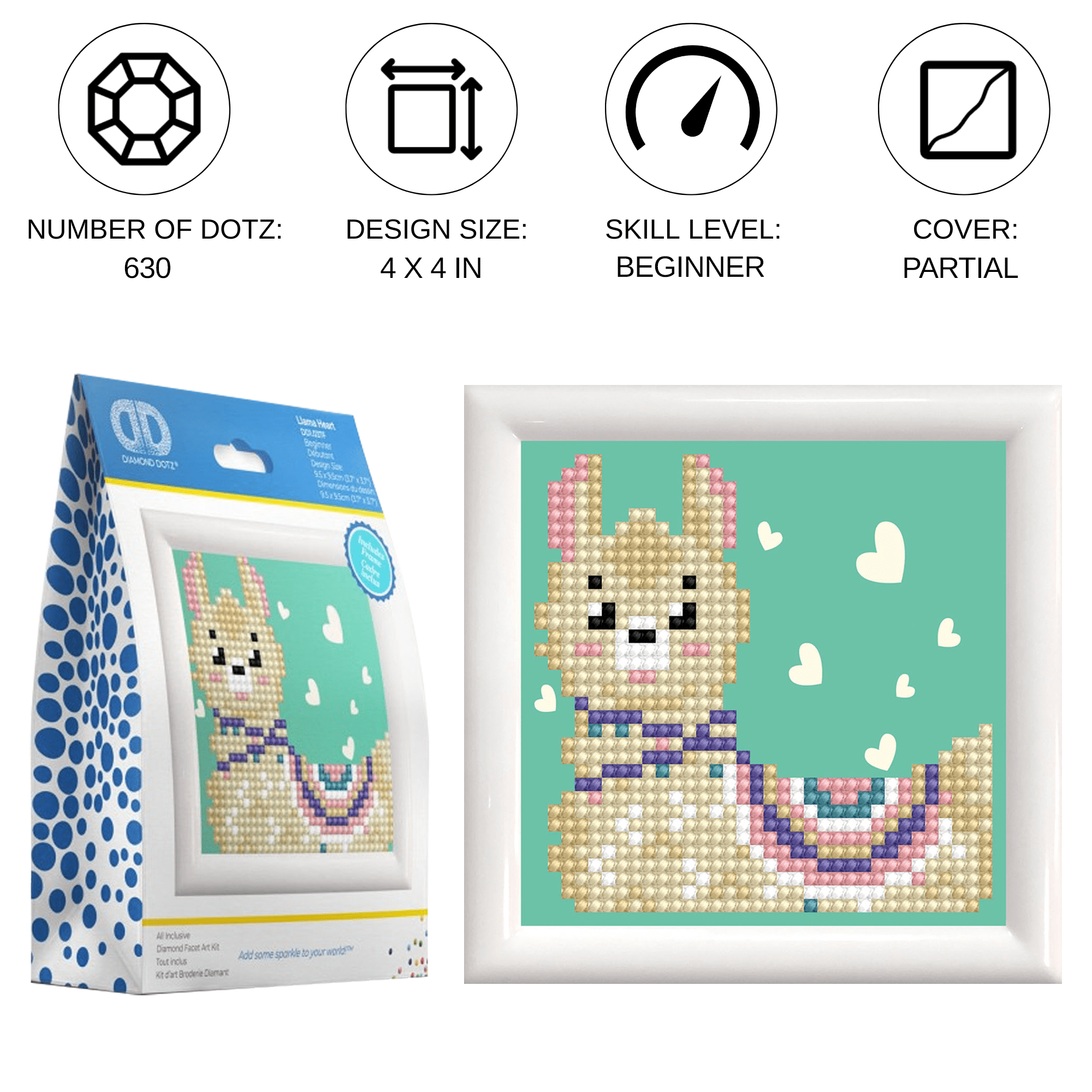 Diamond Dotz LLama Heart Animal Diamond Painting Kits for Adults - Diamond Art Kits a Relaxing Creative Craft Kit with Dotz Gems 4"x4"