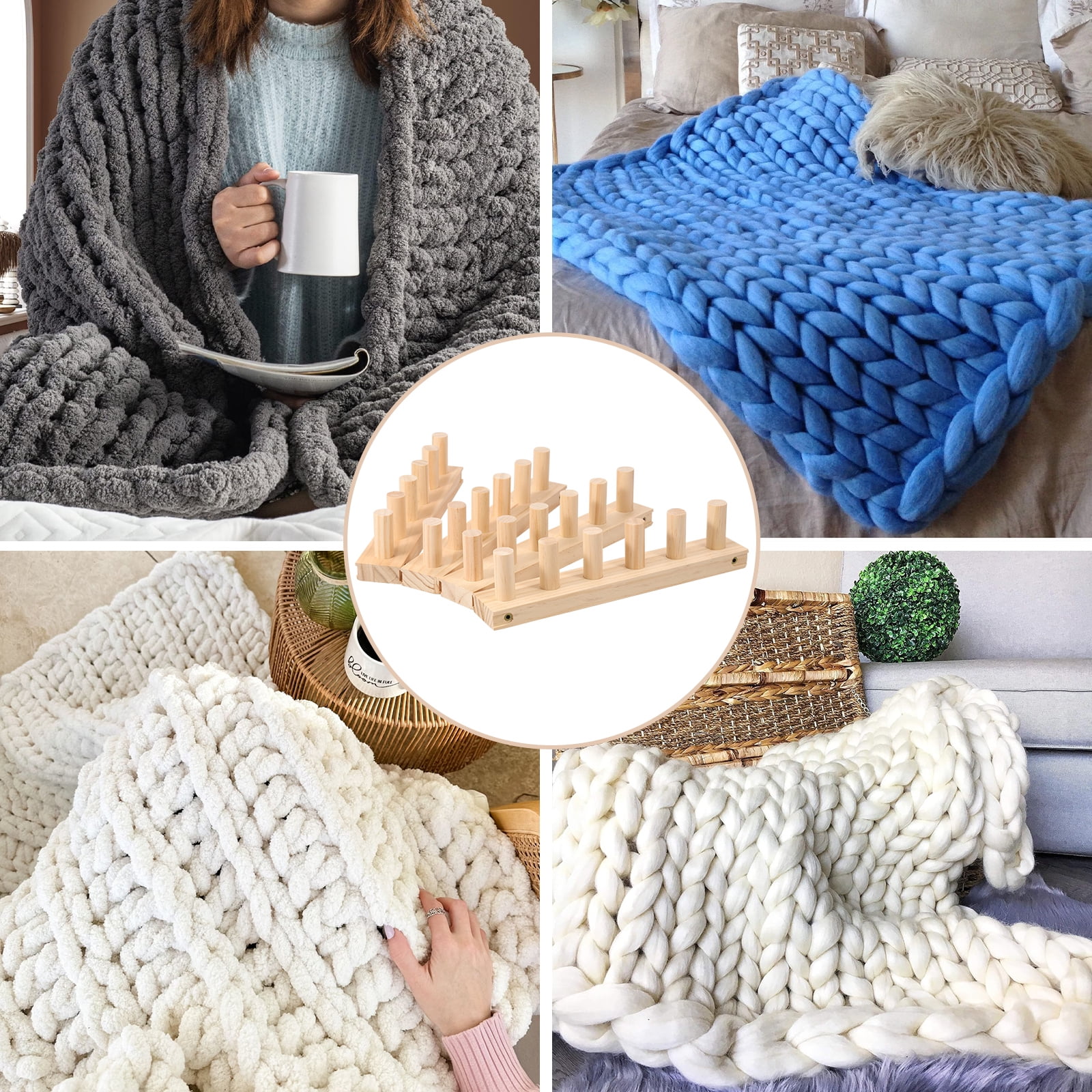 47inch Chunky Blanket Loom Foldable Wooden Chunky Weaving Frame Adjustable Size Hand Knitting Tool for Beginners Crafts