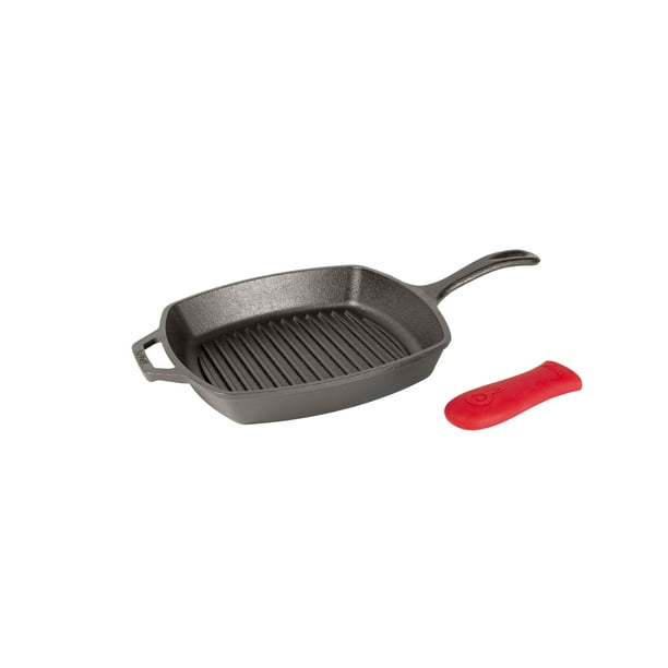 Sartén cuadrada de hierro fundido Lodge L8SGP3ASHH41B con soporte de silicona roja con mango calient Lodge Articulos Para el Hogar