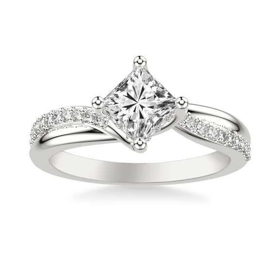 Kiva Jewel 14K White Gold Over Engagement Princess Cut Diamond Ring - 1.6 Ct Criss Cross Design Lab Created Diamond - Ring for Women - Ideal Proposal Gift for Weddings or Special Occasions