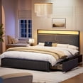 thumbnail image 4 of GUNAITO Queen Bed Frame with 2 Storage Drawers, Platform Bed with Headboard, Velvet Upholstered Bed Frame with LED Lights & Charging Station, Dark Grey, 4 of 7