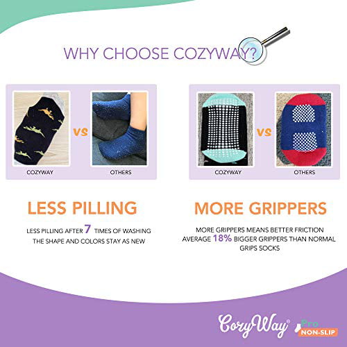 CozyWay Toddler Non Slip Crew Socks 12 Pairs for Kids Children Anti Skid Grips Socks Cotton Boys Girls 
